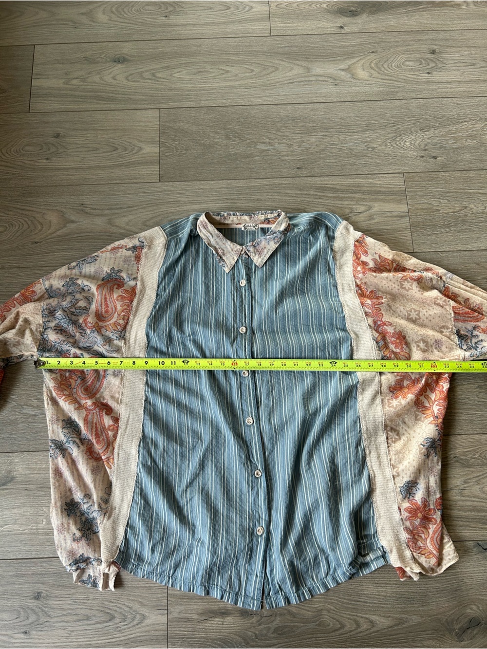 Free People Lucky In Love Mixed Media Oversized Boho Shirt Size Large - Picture 10 of 14